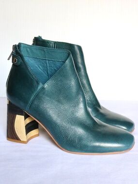 DJANGO & JULIETTE Yolly Leather Ankle Boot Teal Women's Size 36 Block Heel Fall